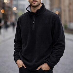Casual Fleece Black Pullover Jacket US LIFE Logo Mock Neck Quarter Zip Men’s XL